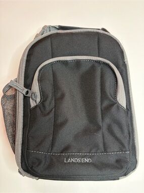 Lands’ End Black Gray Insulated Lunch Box Bag NWOT School Work